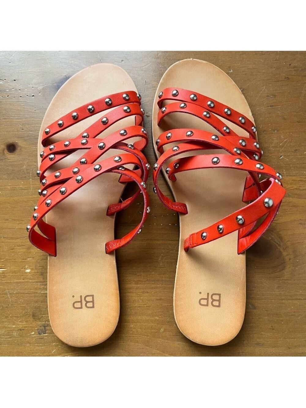 BP Women’s Wanda Silver Studded Slide Sandal Faux Leather tangerine Orange 8